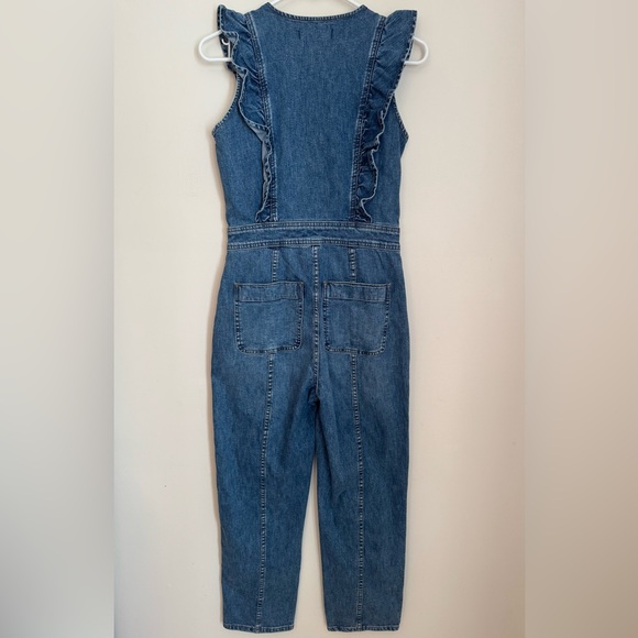 Madewell Denim Ruffle Sleeve Zip Front Jumpsuit Women’s Size 00 Boho Western - Picture 4 of 8